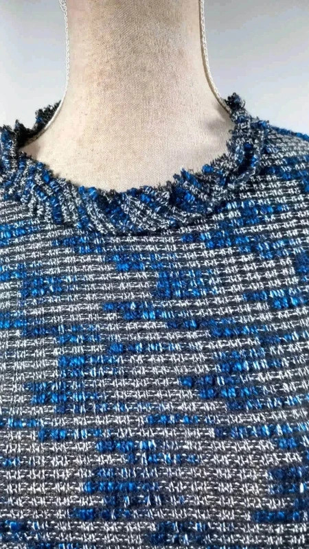 Zara Haut Femme T L Bleu Profond Maille Texturée Extensible Col Rond Chic – Zara – taille L / 40 / 12 2