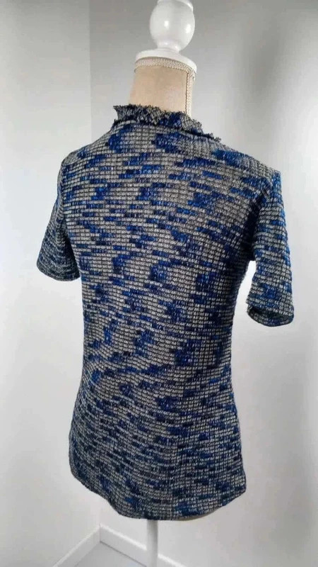 Zara Haut Femme T L Bleu Profond Maille Texturée Extensible Col Rond Chic – Zara – taille L / 40 / 12 5