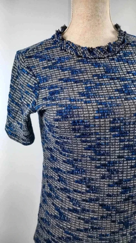 Zara Haut Femme T L Bleu Profond Maille Texturée Extensible Col Rond Chic – Zara – taille L / 40 / 12 4