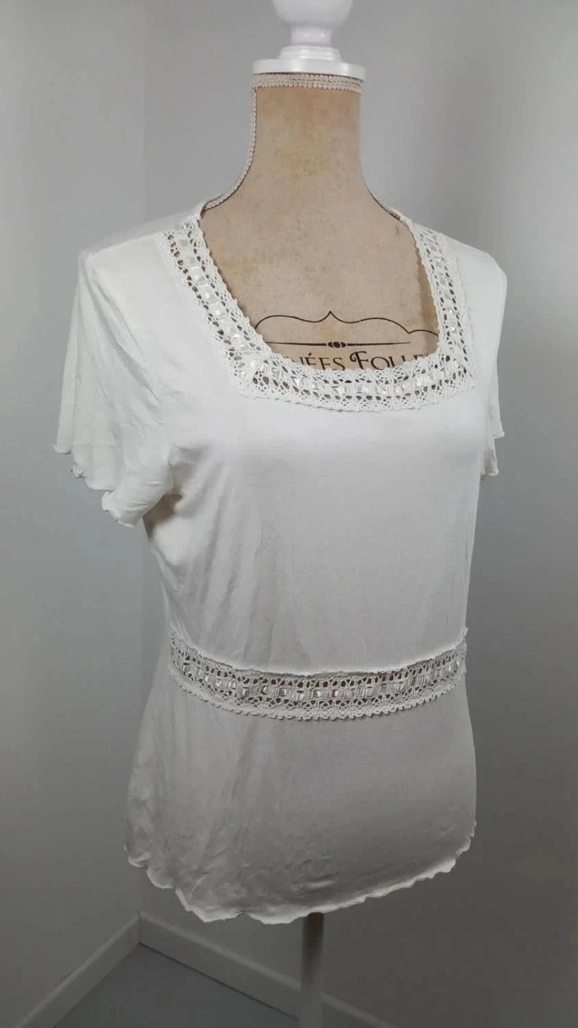 Haut Romantique Agnès Flo Blanc - Taille 44/46 - Très Bon État - Détails Dentelle & Crochet – Agnès Flo – taille XXL / 44 / 16 2