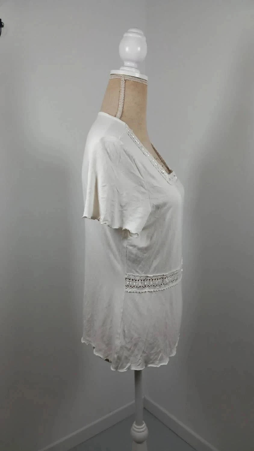 Haut Romantique Agnès Flo Blanc - Taille 44/46 - Très Bon État - Détails Dentelle & Crochet – Agnès Flo – taille XXL / 44 / 16 5