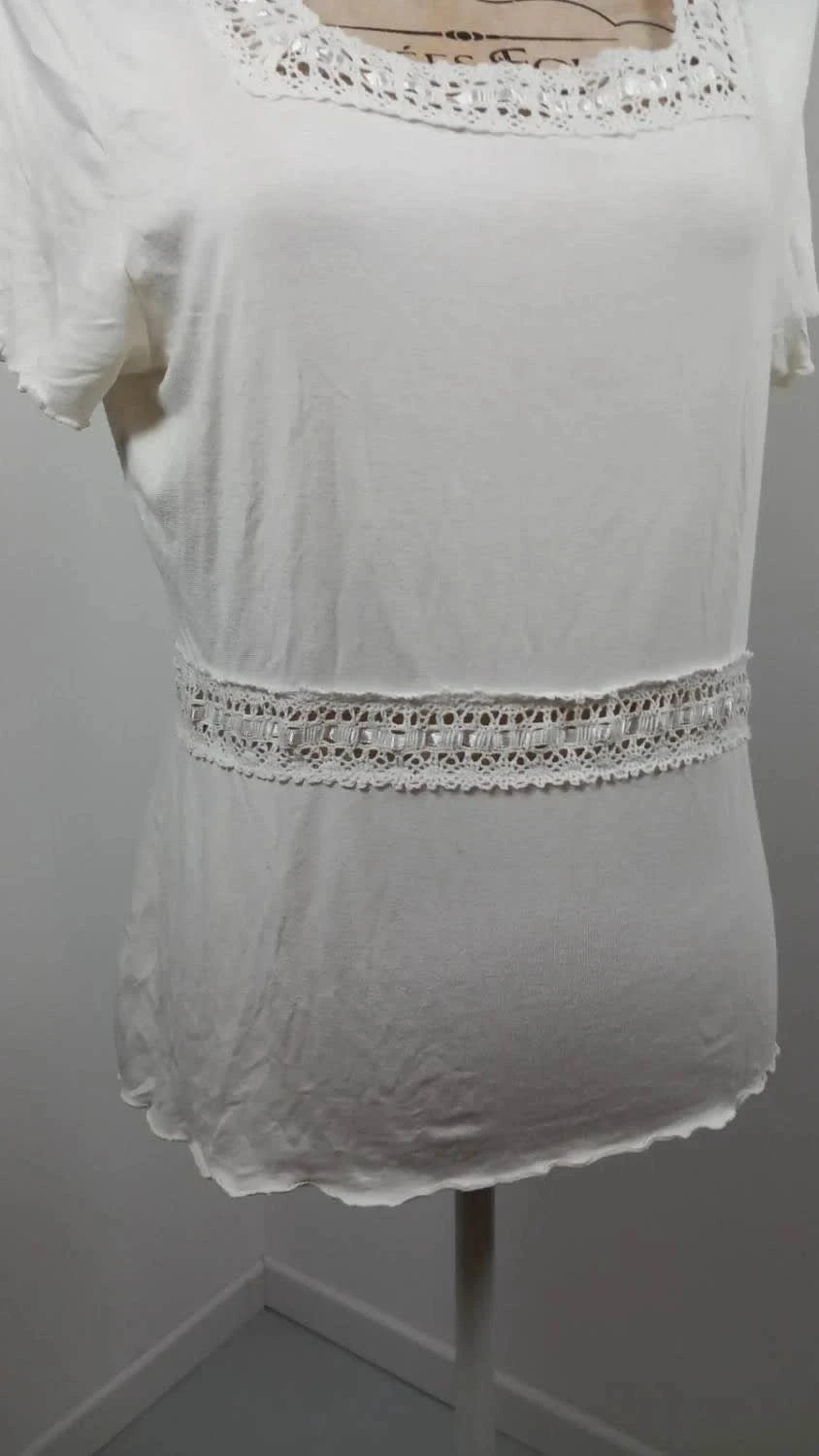 Haut Romantique Agnès Flo Blanc - Taille 44/46 - Très Bon État - Détails Dentelle & Crochet – Agnès Flo – taille XXL / 44 / 16 4