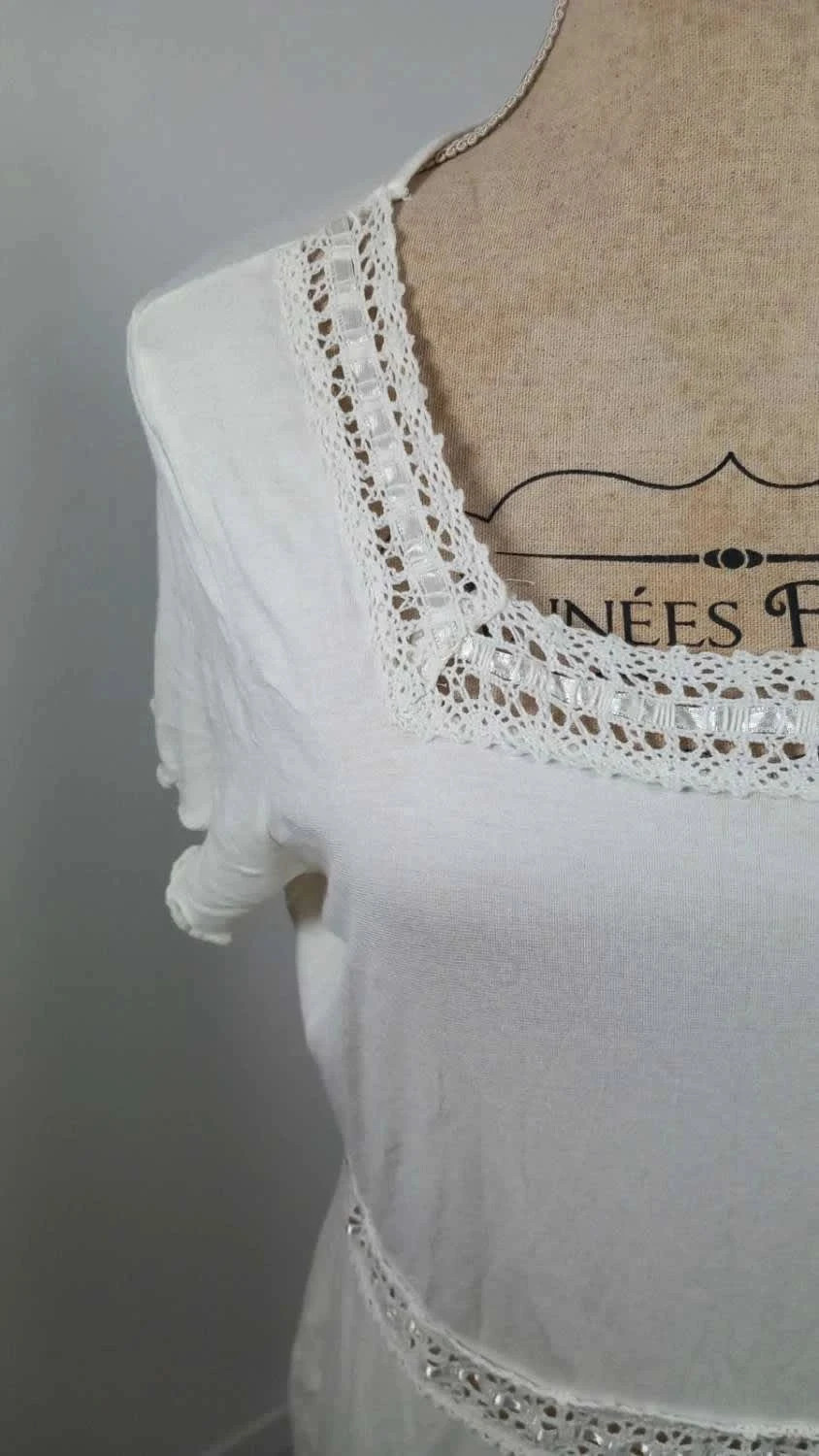 Haut Romantique Agnès Flo Blanc - Taille 44/46 - Très Bon État - Détails Dentelle & Crochet – Agnès Flo – taille XXL / 44 / 16 3