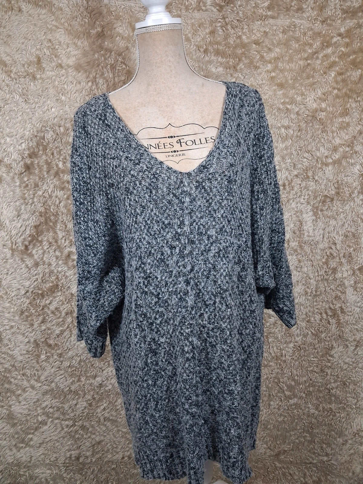 Pull tunique long gris chiné manches chauve-souris taille XL – taille XL / 42 / 14 2