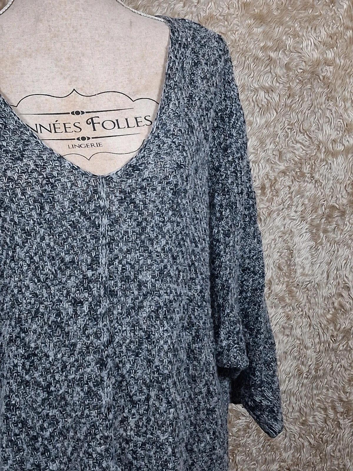 Pull tunique long gris chiné manches chauve-souris taille XL – taille XL / 42 / 14 3