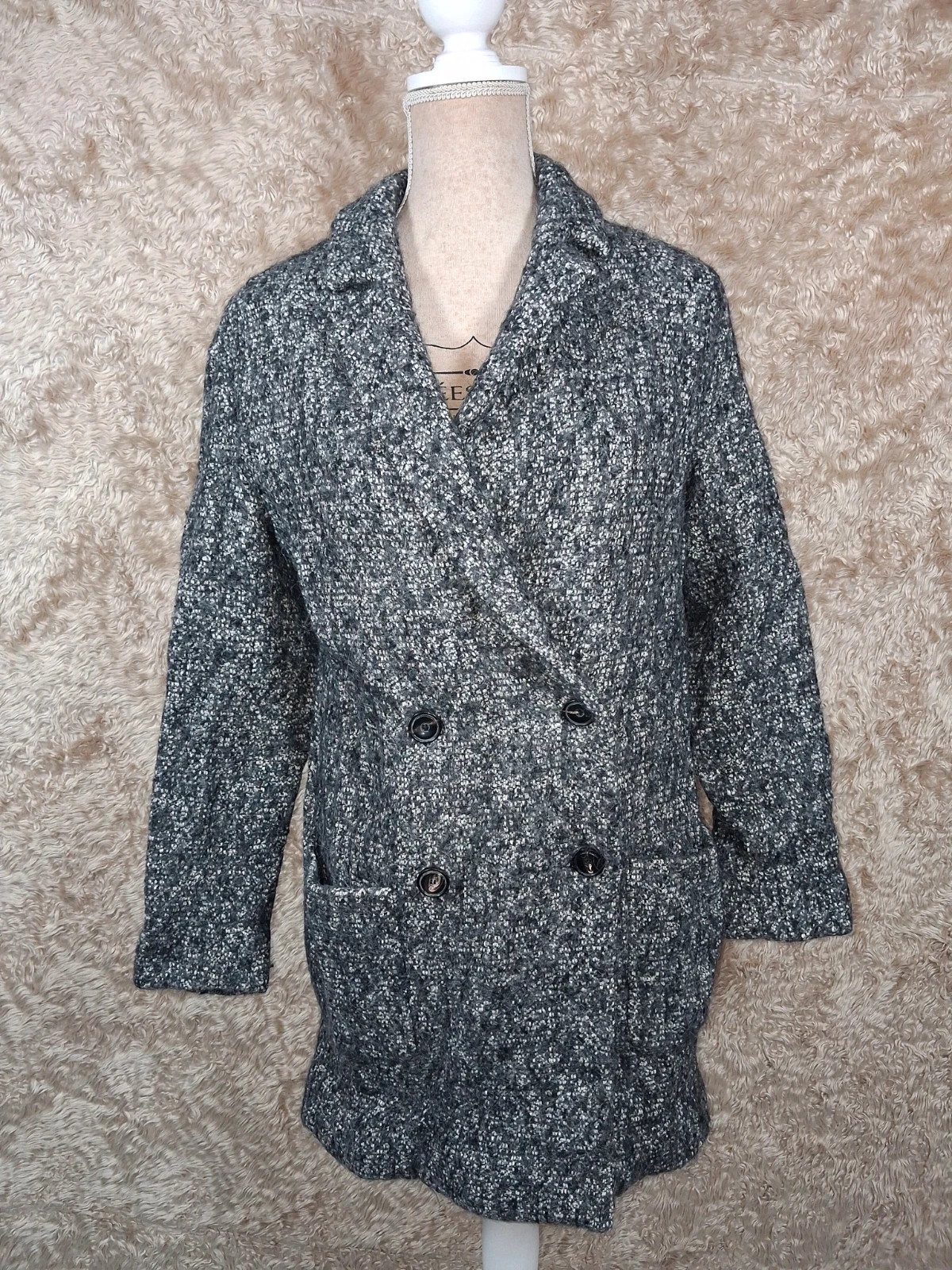 Manteau IKKS gris chiné effet tweed double boutonnage taille 40