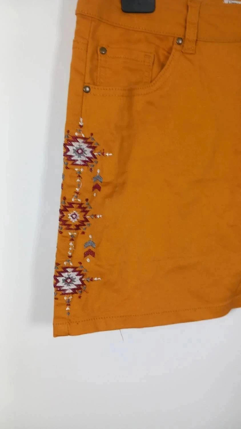 Mini-Jupe Fleurie Noire & Moutarde – Ligne à Suivre – T.38 – Très Bon État – Ligne à Suivre – taille M / 38 / 10 3