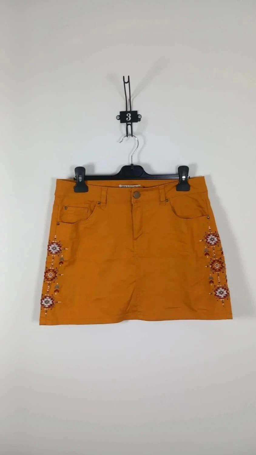 Mini-Jupe Fleurie Noire & Moutarde – Ligne à Suivre – T.38 – Très Bon État – Ligne à Suivre – taille M / 38 / 10