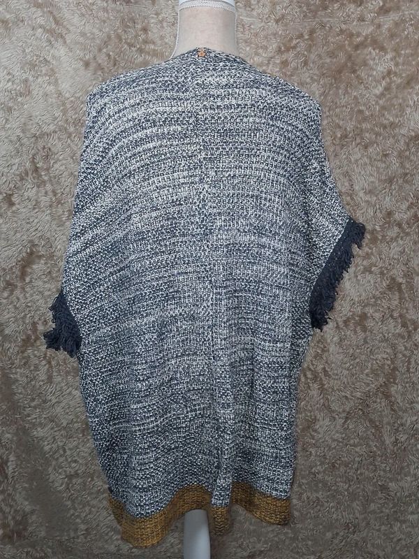 Gilet long Bonobo Jeans taille S chiné gris écru à franges moutarde – Bonobo – taille S 4