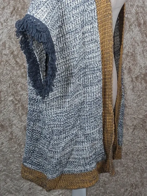 Gilet long Bonobo Jeans taille S chiné gris écru à franges moutarde – Bonobo – taille S 5
