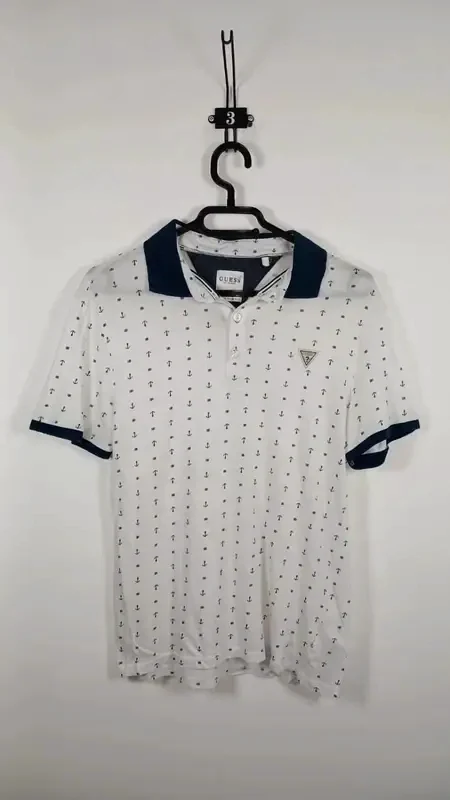 Polo Guess Slim Fit Blanc à Motifs Ancres Neuf – Taille M/L