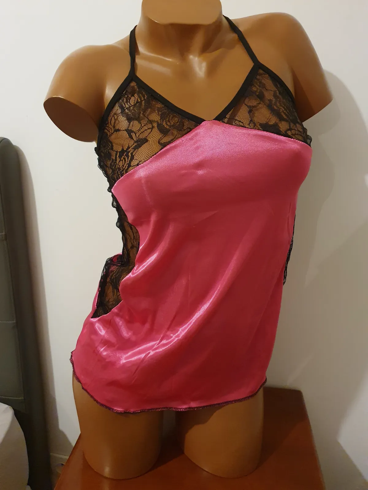 Nuisette satin rose et dentelle noire – Sans marque – taille L 4