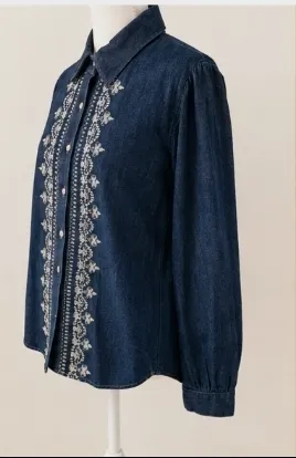 Chemise en jean brodée – Élégante et originale  – Jolly – taille XL 2