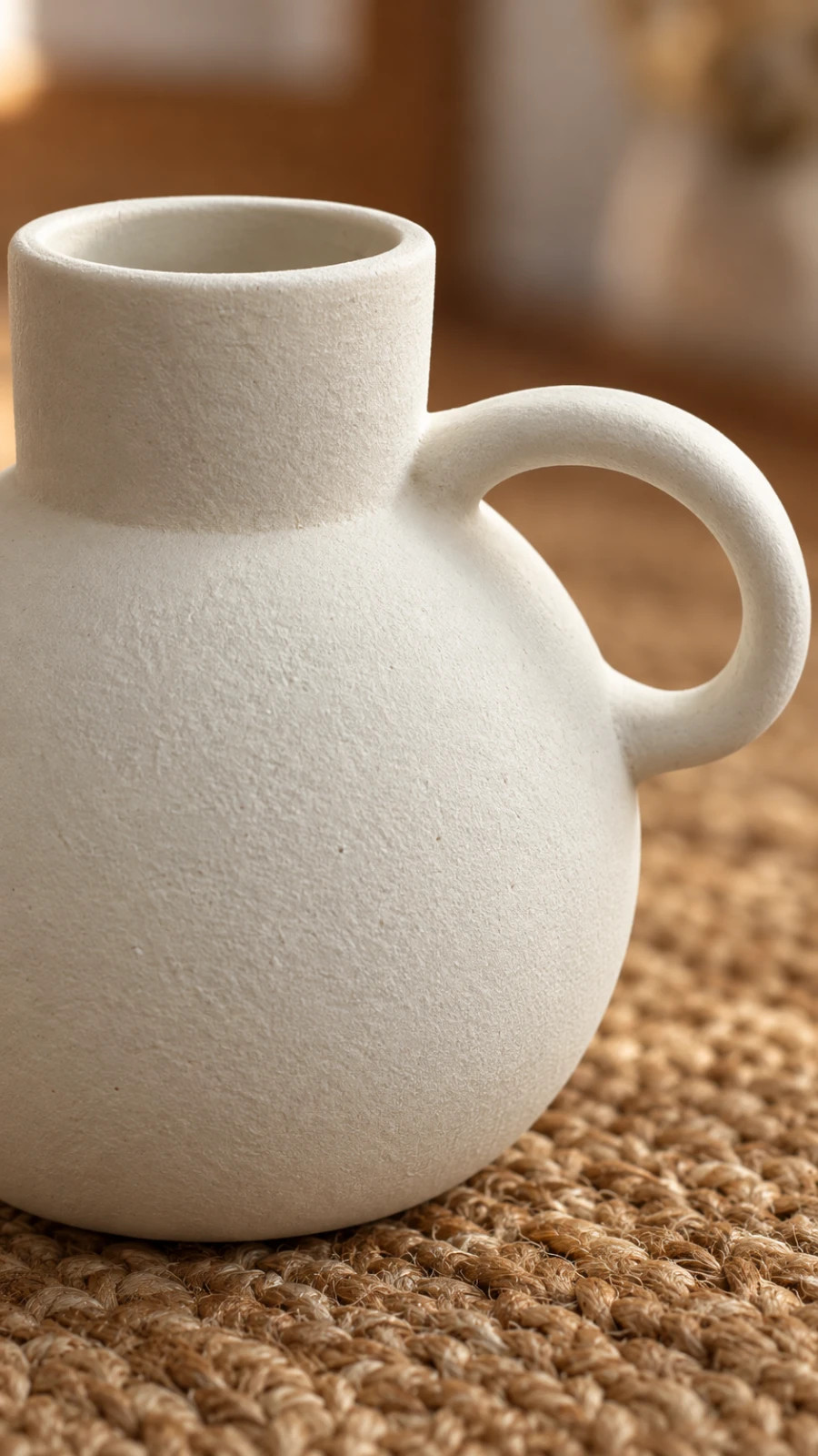 Petit vase blanc mat avec anse – Style Japandi / Minimaliste / Deco – Studio 3