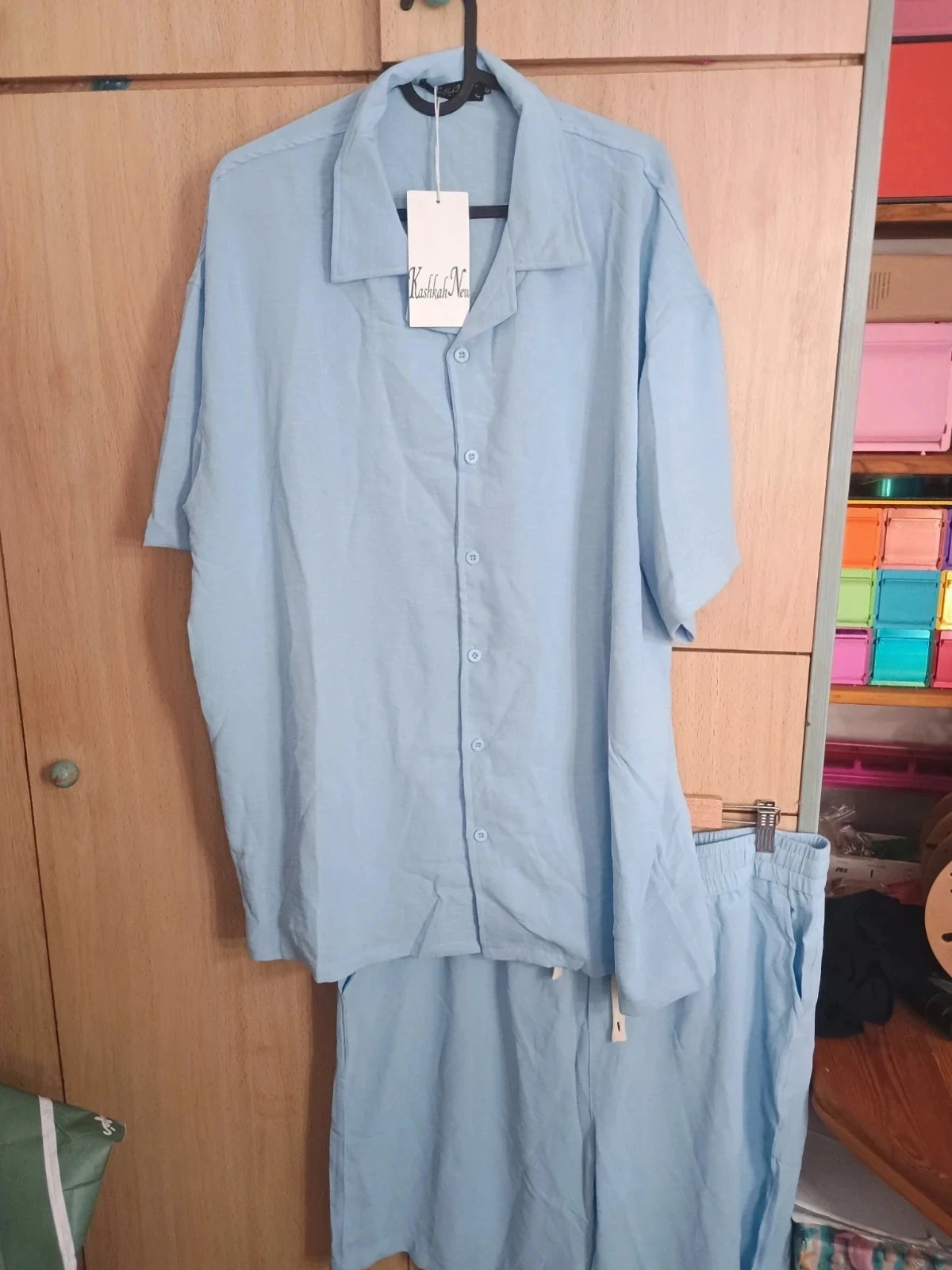 Conjunto 2 piezas verano Camisa + Bermudas Azul claro Talla 4XL – Kashkah New – taille 4XL