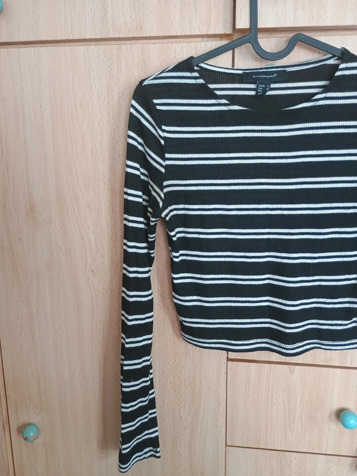 Top cropped a rayas negras y blancas de manga larga – Atmosphere – taille S / 36 / 8 2