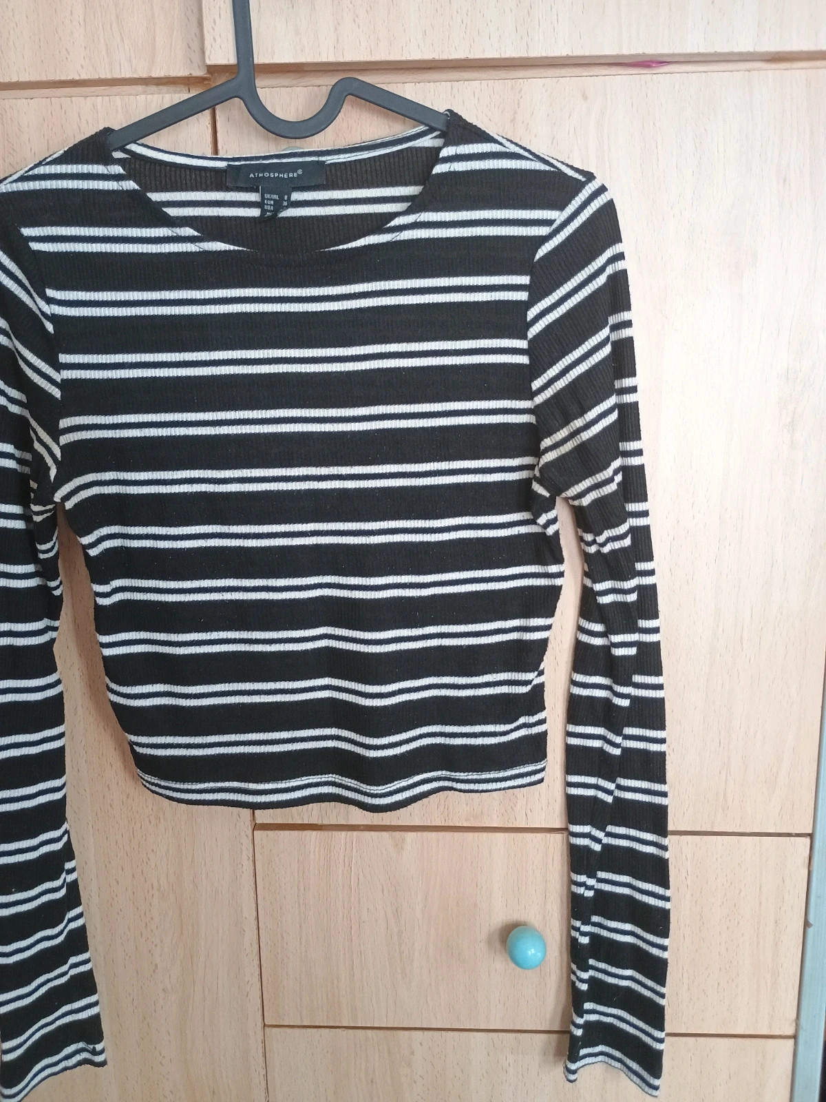 Top cropped a rayas negras y blancas de manga larga – Atmosphere – taille S / 36 / 8 3