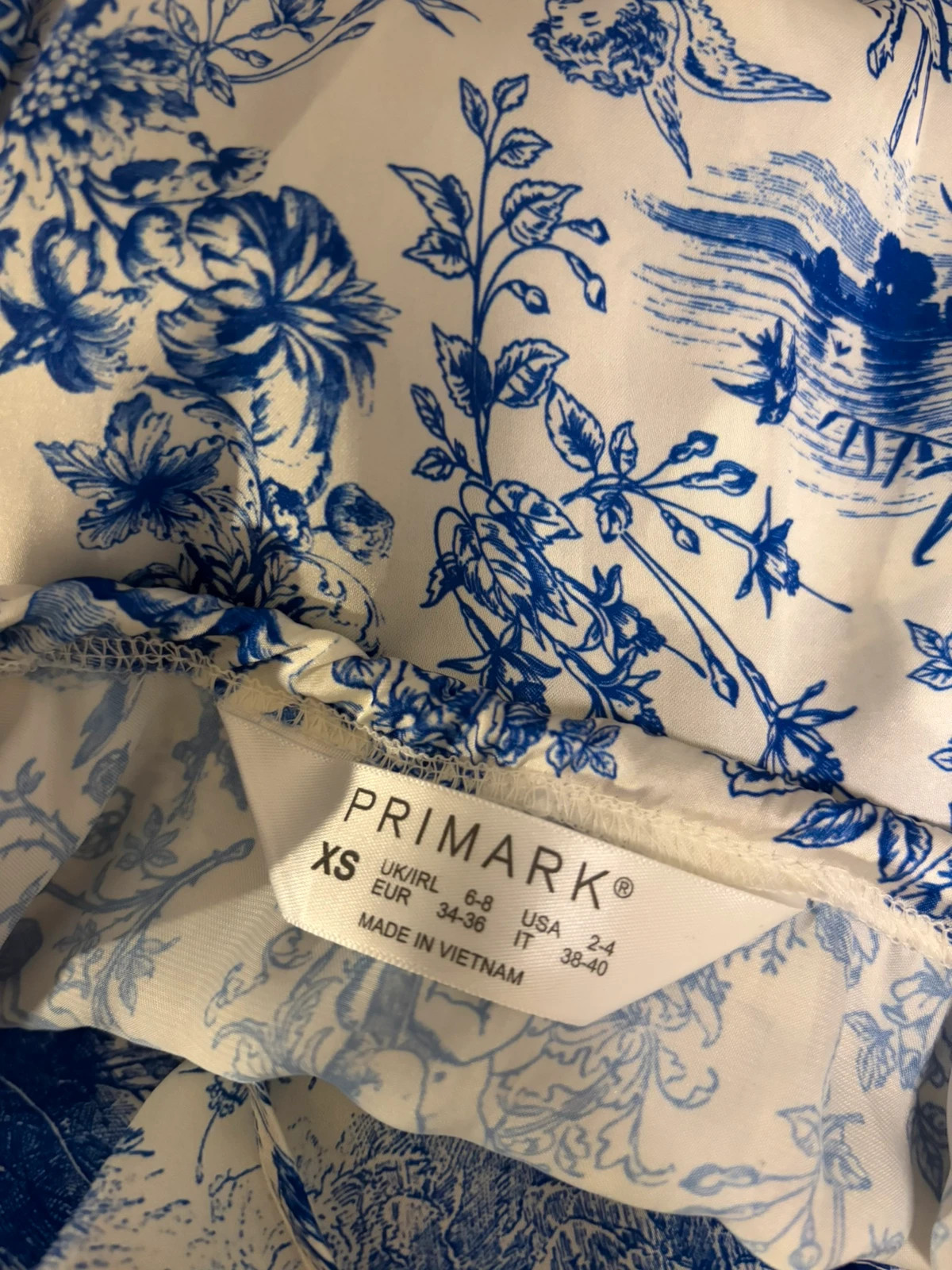 Robe longue blanche et bleue style porcelaine – Primark – taille XS / 34 / 6 4