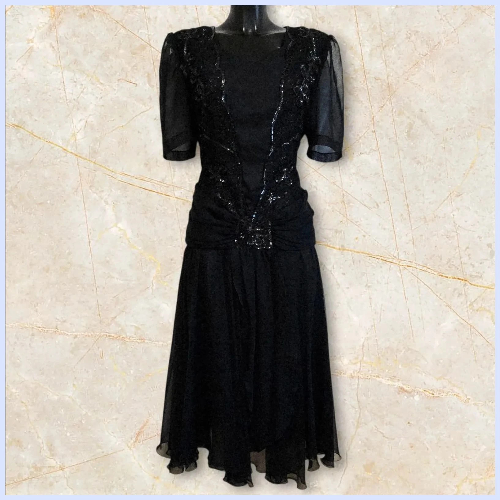Elegante vestido negro de fiesta – Vintage Dressing – taille 4XL / 48 / 20