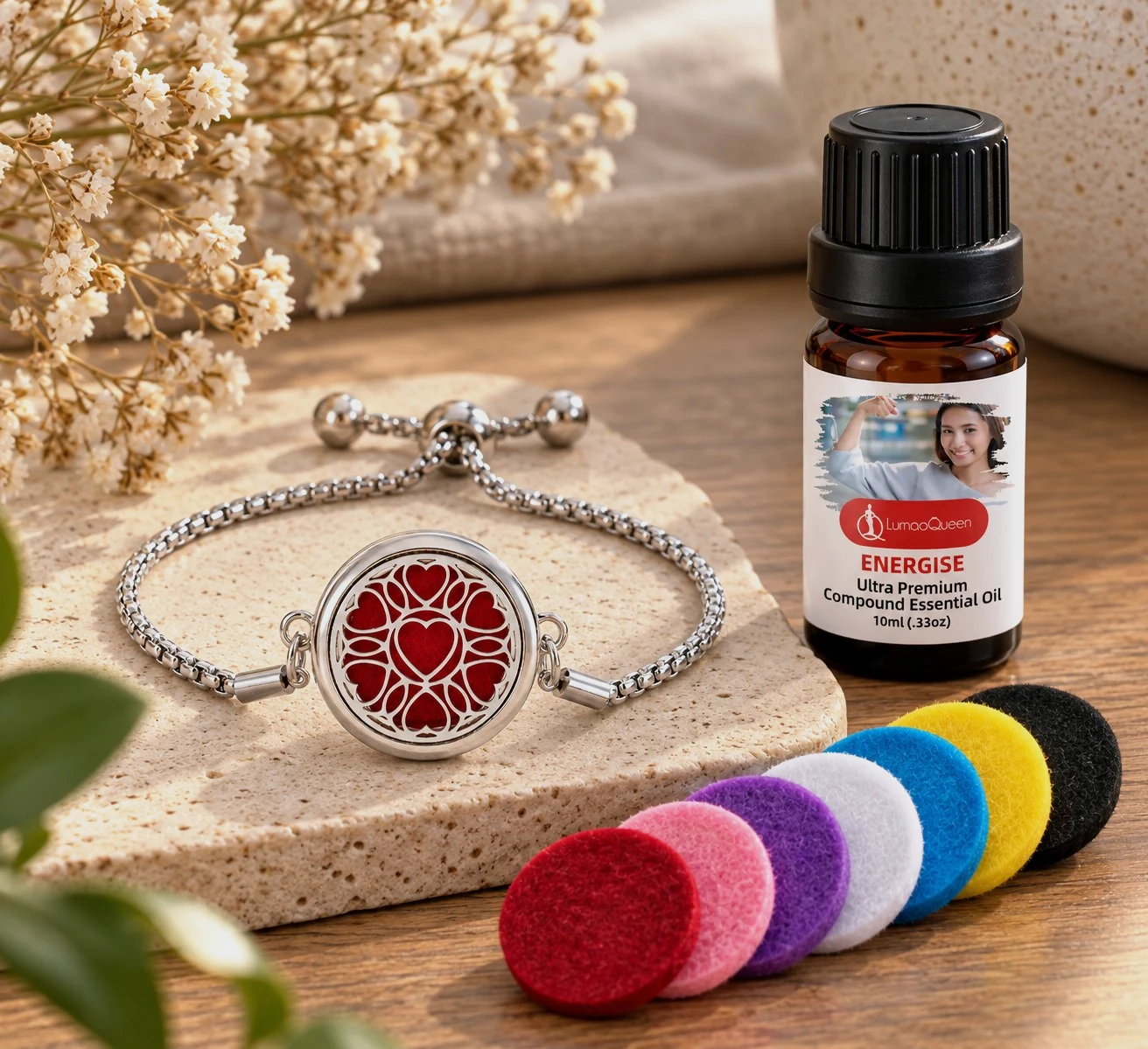 Bracelet diffuseur d'huiles essentielles avec flacon