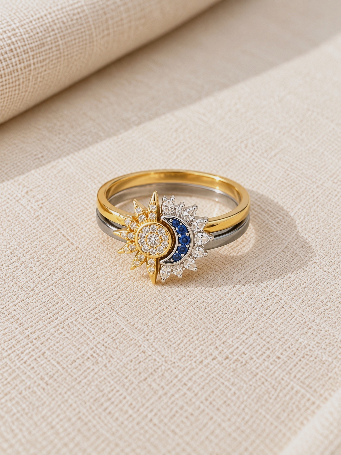 Bague double motif soleil et lune – sans marque – taille L