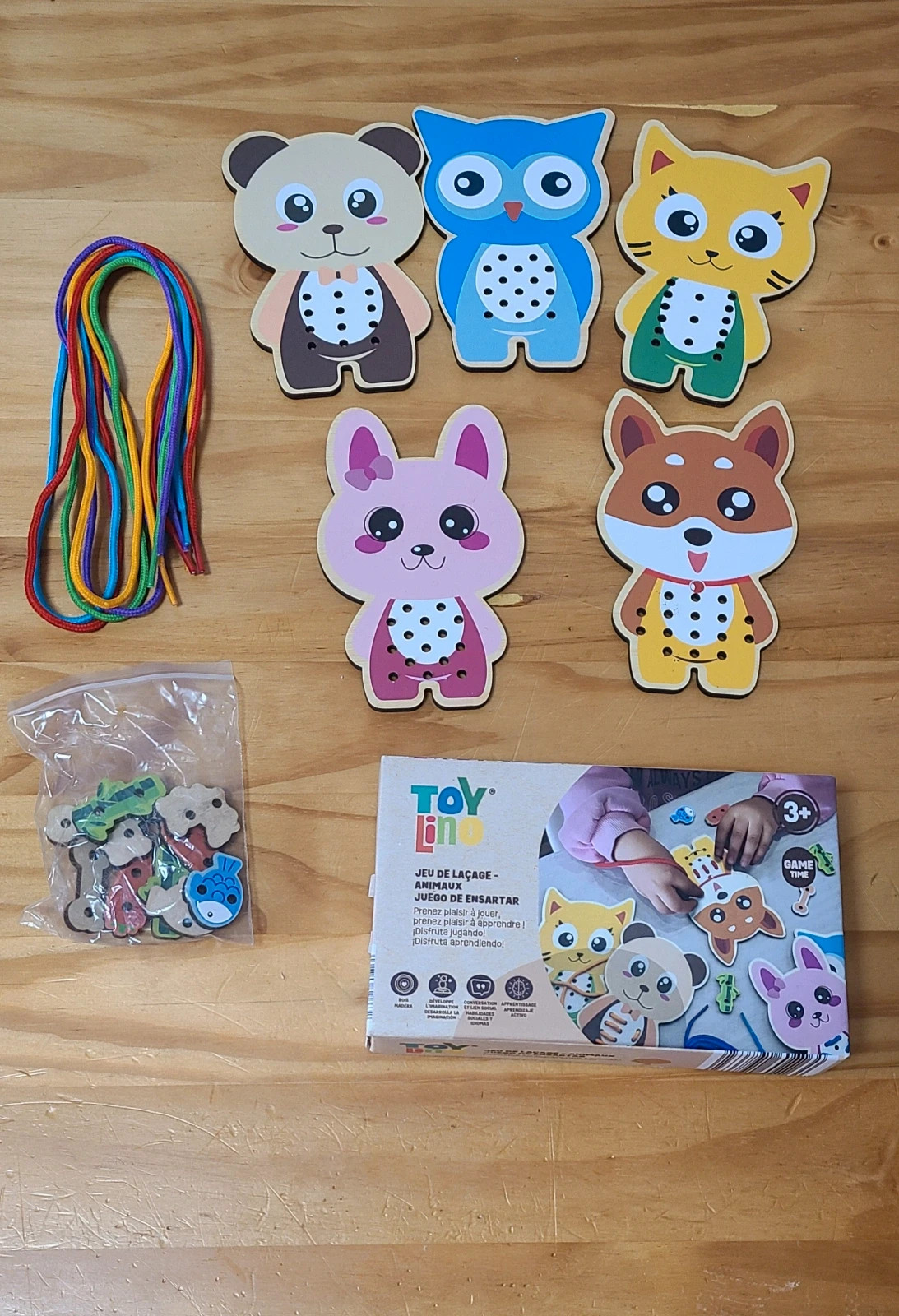 Juego educativo de madera para ensartar y coser animales - Marca Toy Lino (+3 años) – Toy Lino – taille 3 ans / 98 cm