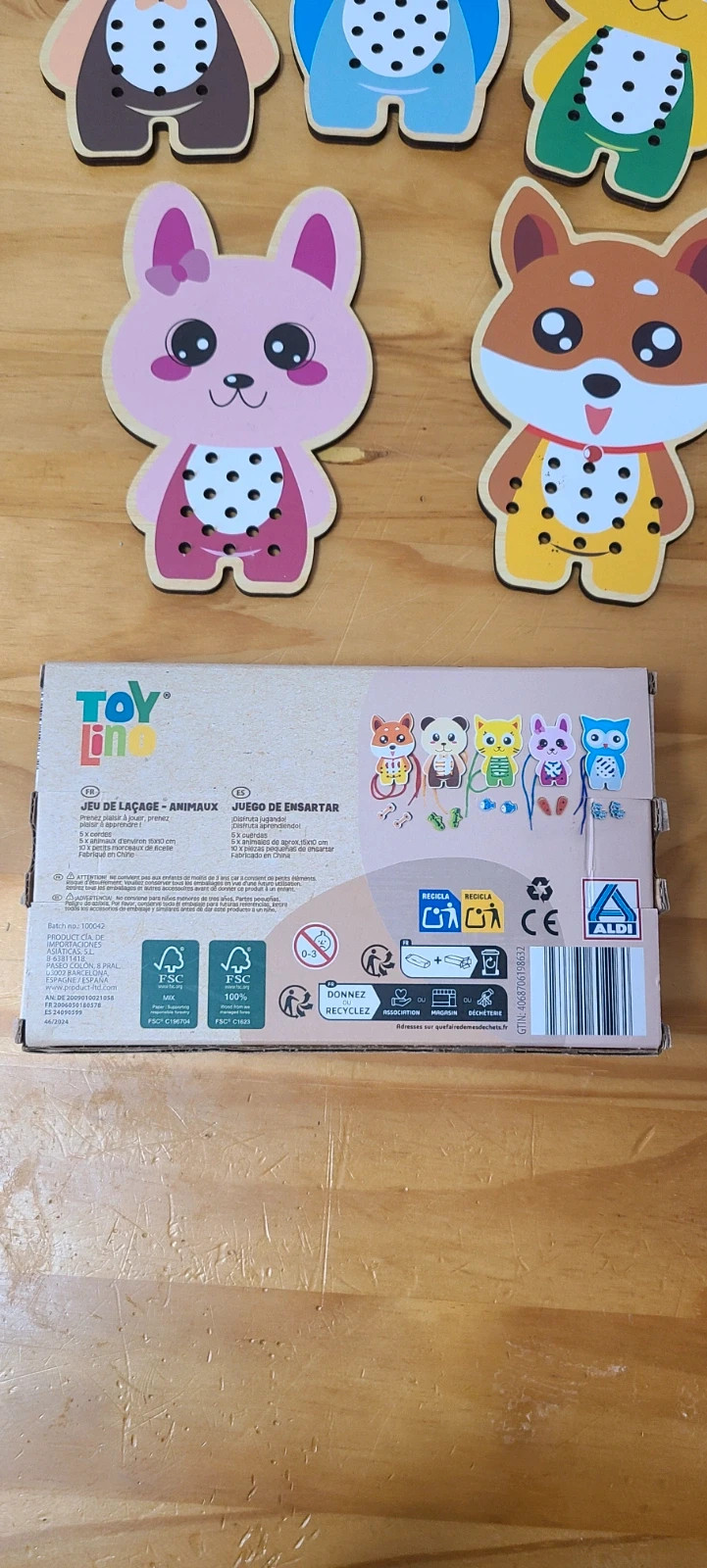 Juego educativo de madera para ensartar y coser animales - Marca Toy Lino (+3 años) – Toy Lino – taille 3 ans / 98 cm 3