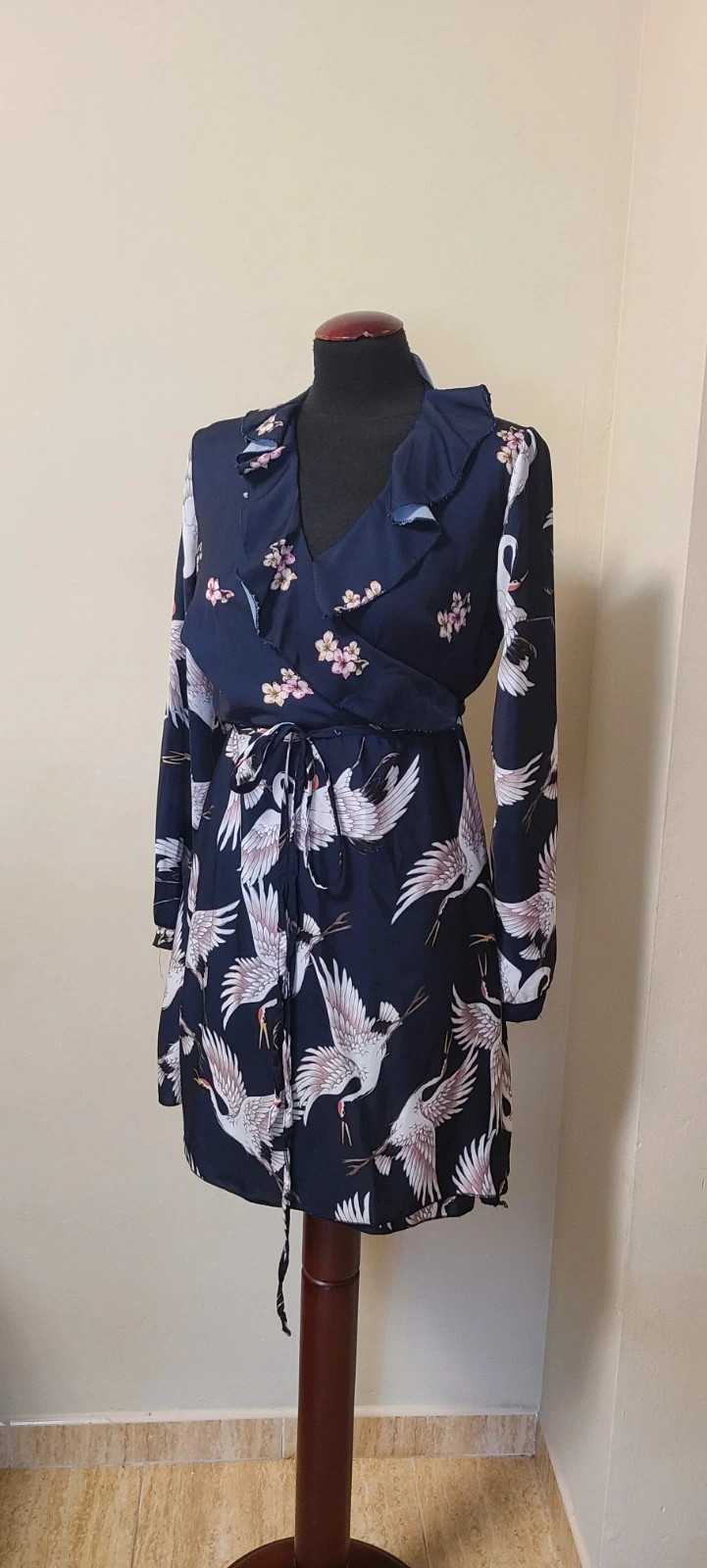 Vestido corto cruzado estilo y mono con estampado de grullas – petits mamans – taille Taille unique