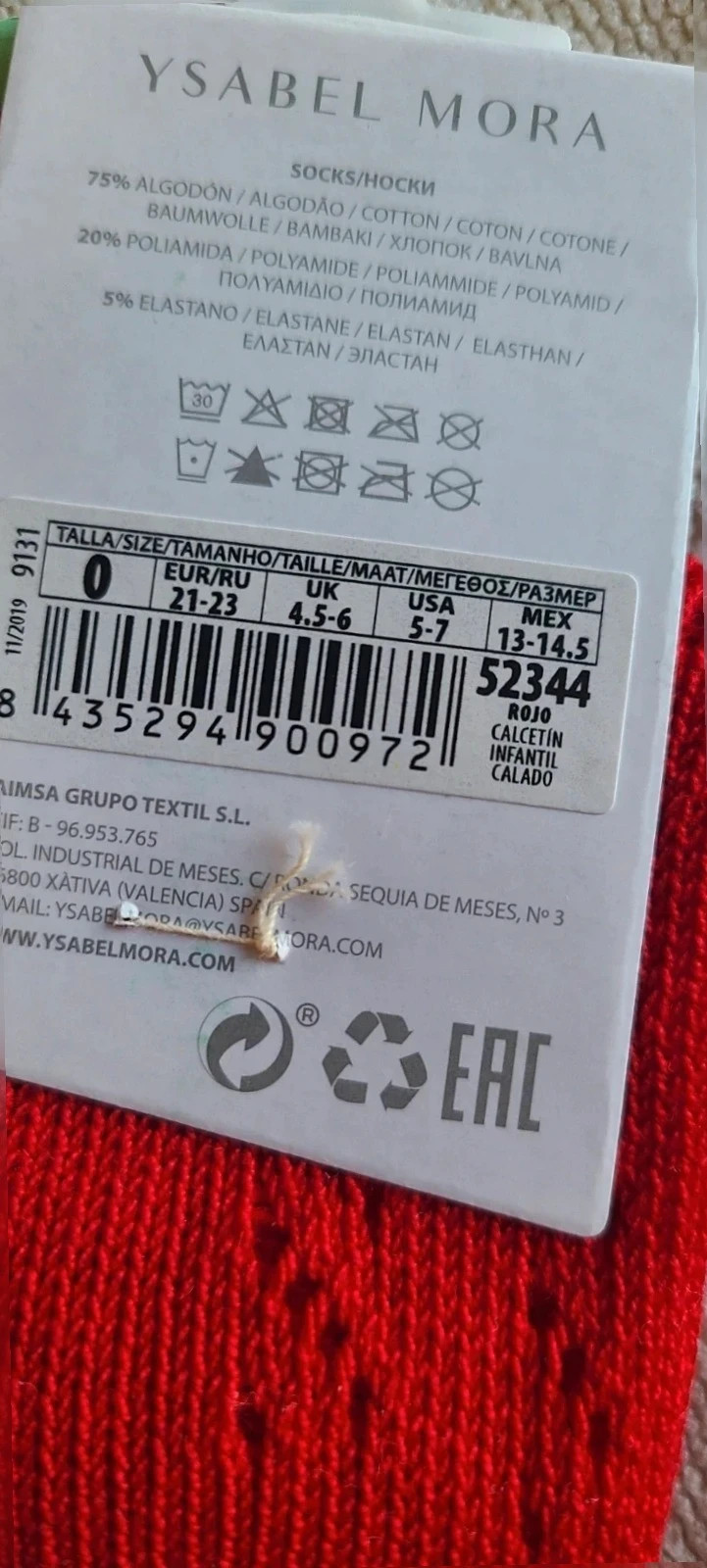 Calcetetín Calado color rojo número 21- 23 – Ysabel Mora – taille 22-24 4