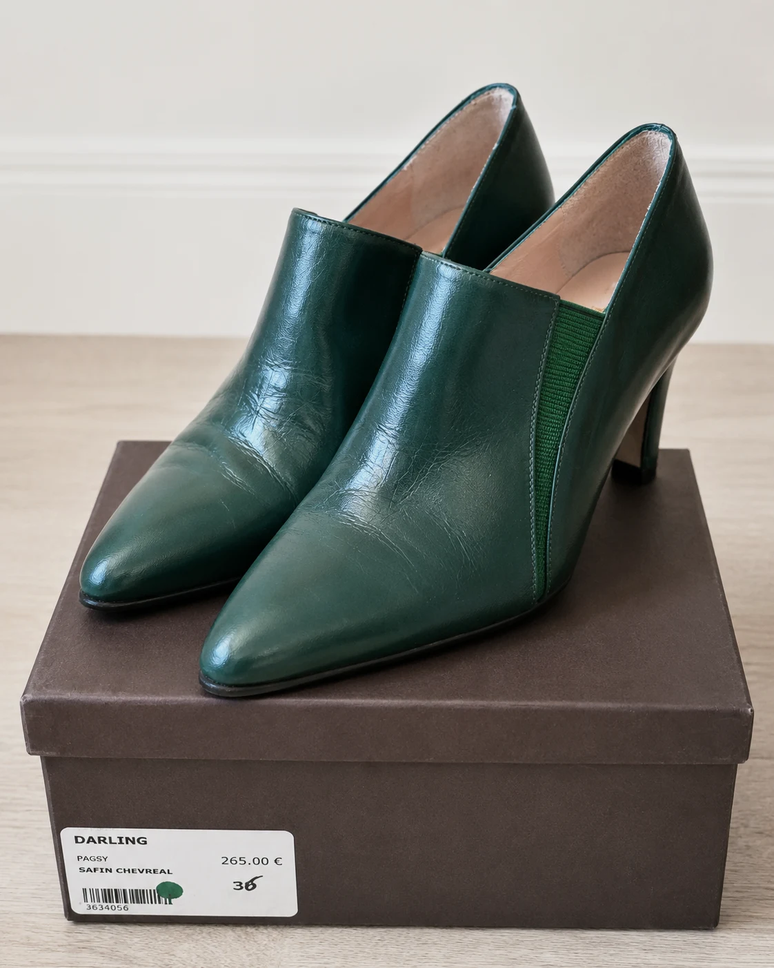 Bottines à talons en cuir vert sapin Jet Set Paris