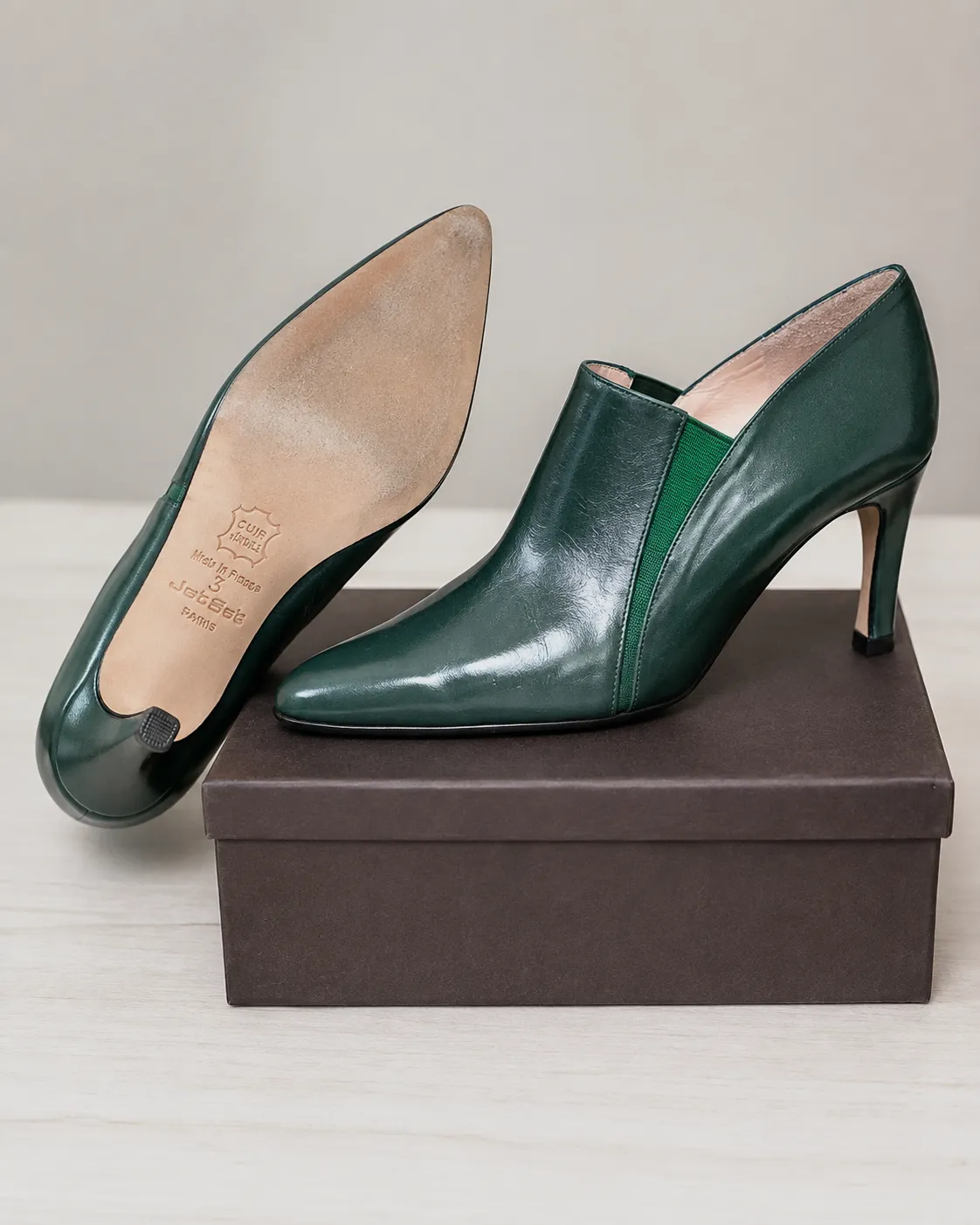 Bottines à talons en cuir vert sapin Jet Set Paris – Jet Set – taille EU 36 5