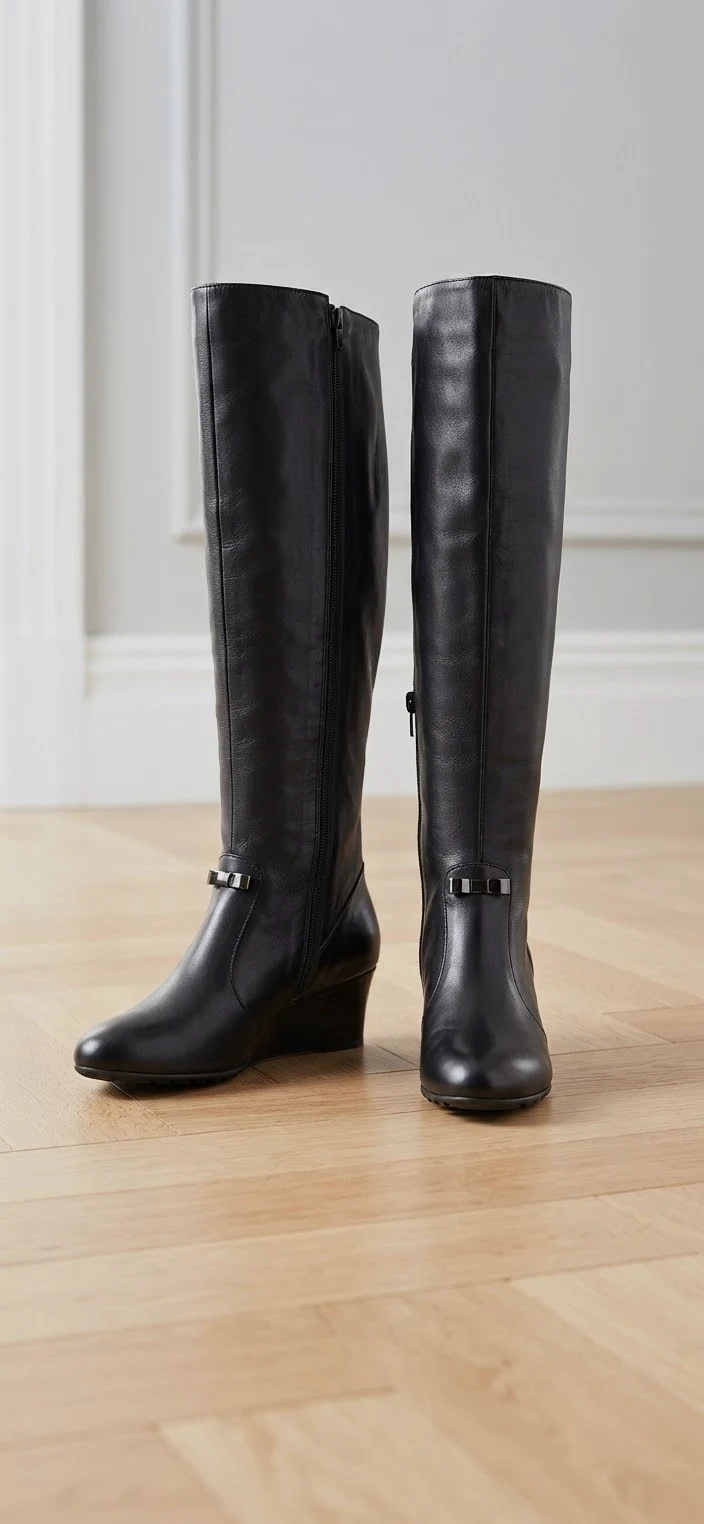 Bottes hautes noires à talon compensé