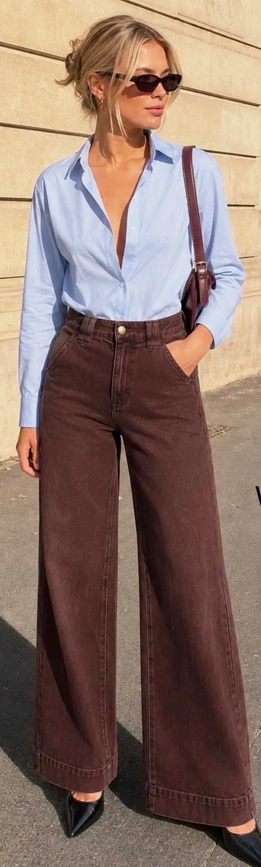 Jean Wide leg marron taille haute