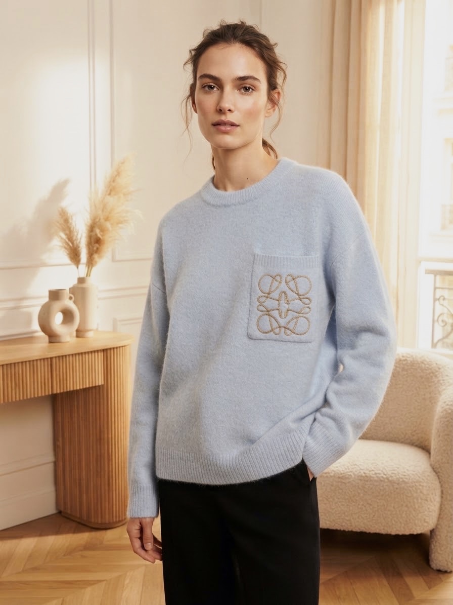 Pull bleu ciel à col rond Loewe
