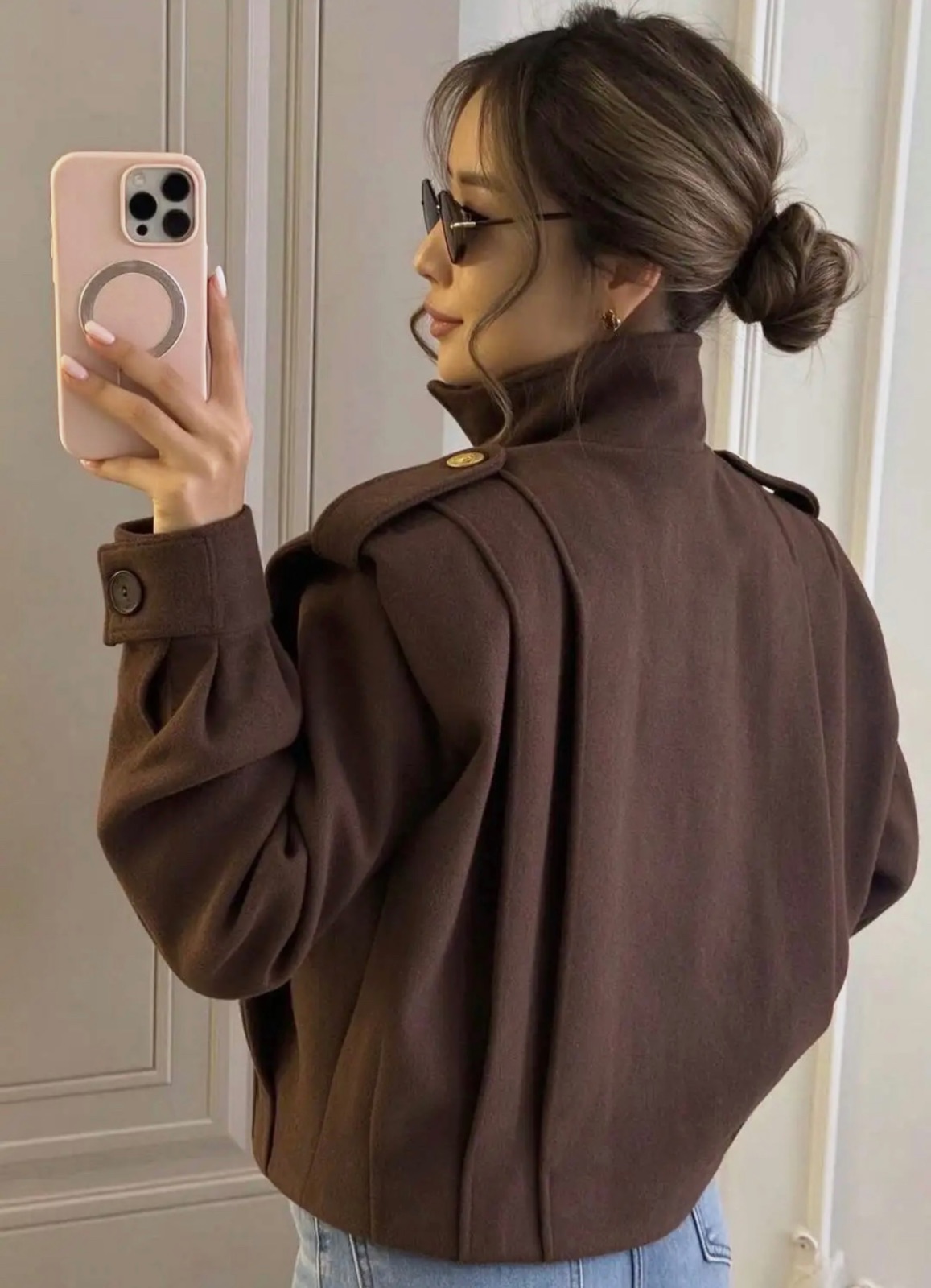 Veste courte marron à col montant – Sans marque – taille Taille unique 2