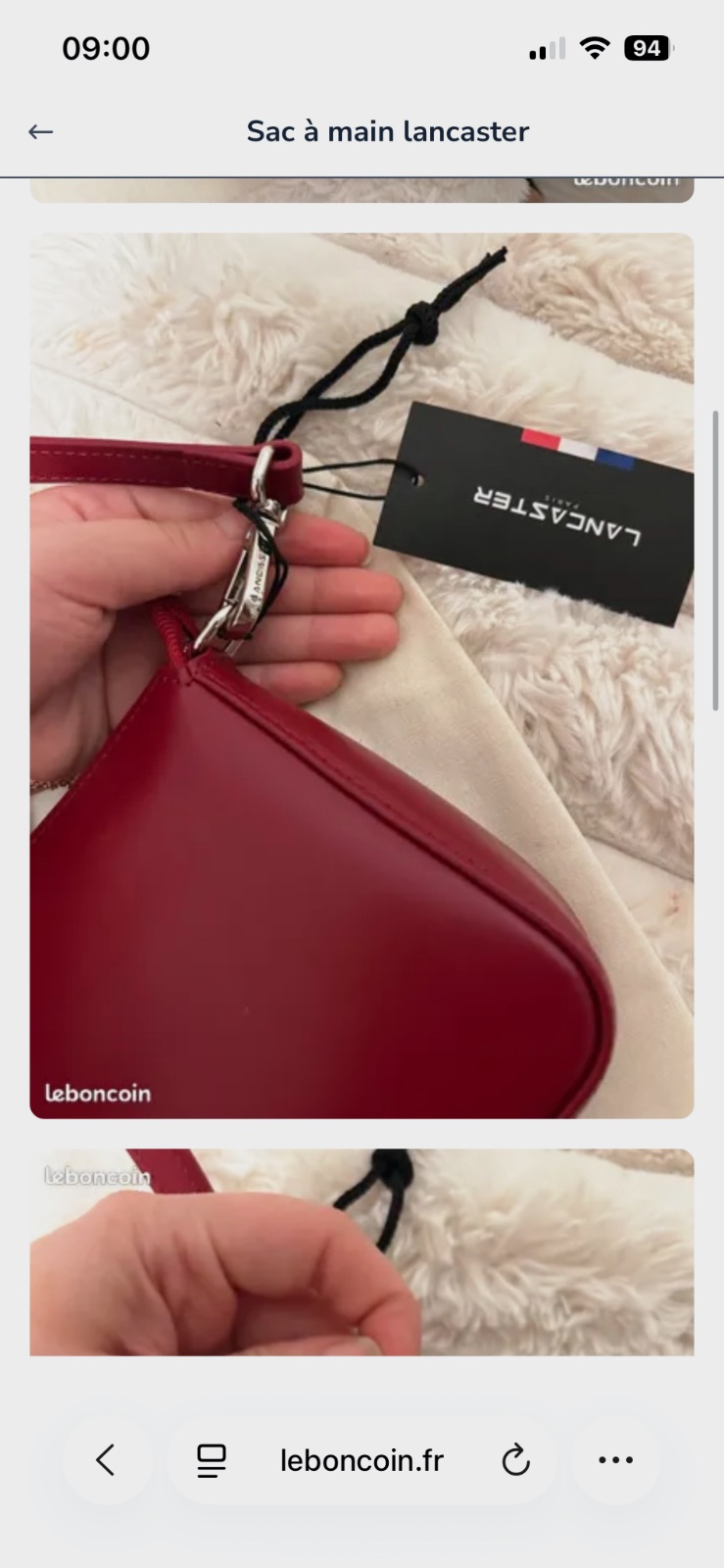 Sac baguette Lancaster rouge en cuir – Lancaster – taille Taille unique 2