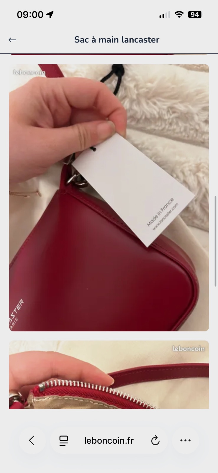 Sac baguette Lancaster rouge en cuir – Lancaster – taille Taille unique 3