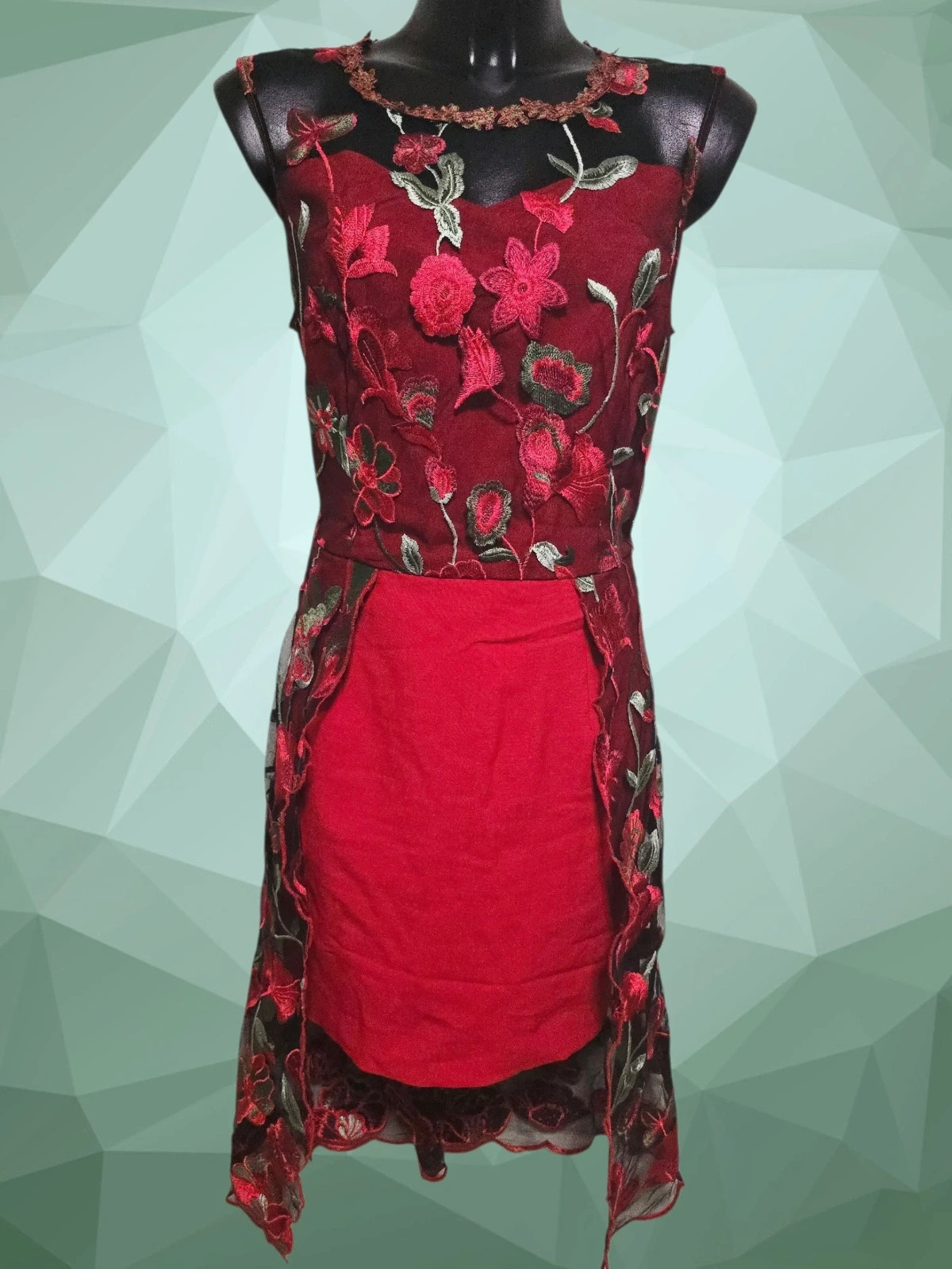 Vintage Floral Embroidered Mesh Party Dress