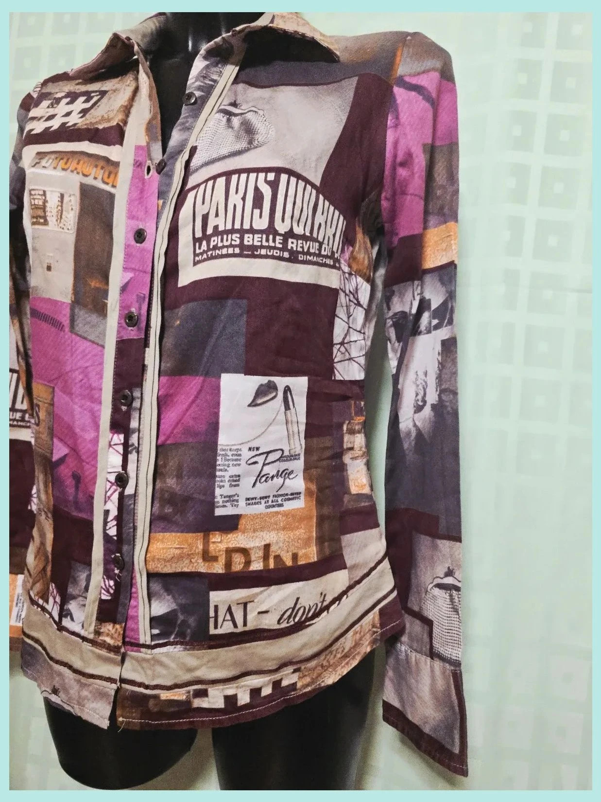 Vintage Paris Graphic Patchwork Blouse 100% algodón – Vintage Dressing – taille L / 40 / 12 4