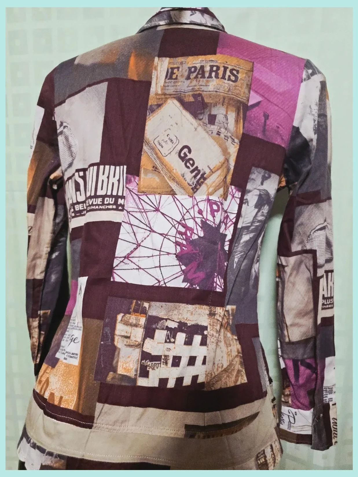 Vintage Paris Graphic Patchwork Blouse 100% algodón – Vintage Dressing – taille L / 40 / 12 5