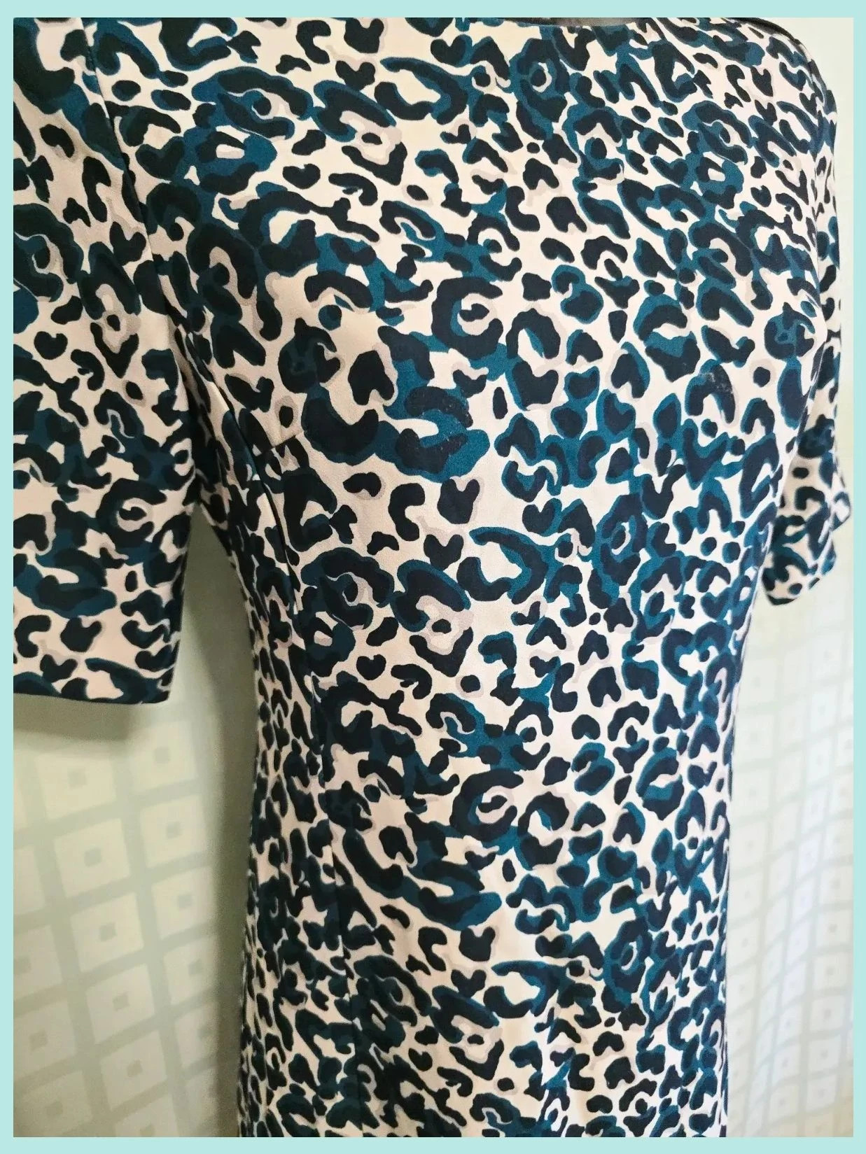Navy Cream Leopard Print Shift Dress – Merletti – taille L / 40 / 12 3