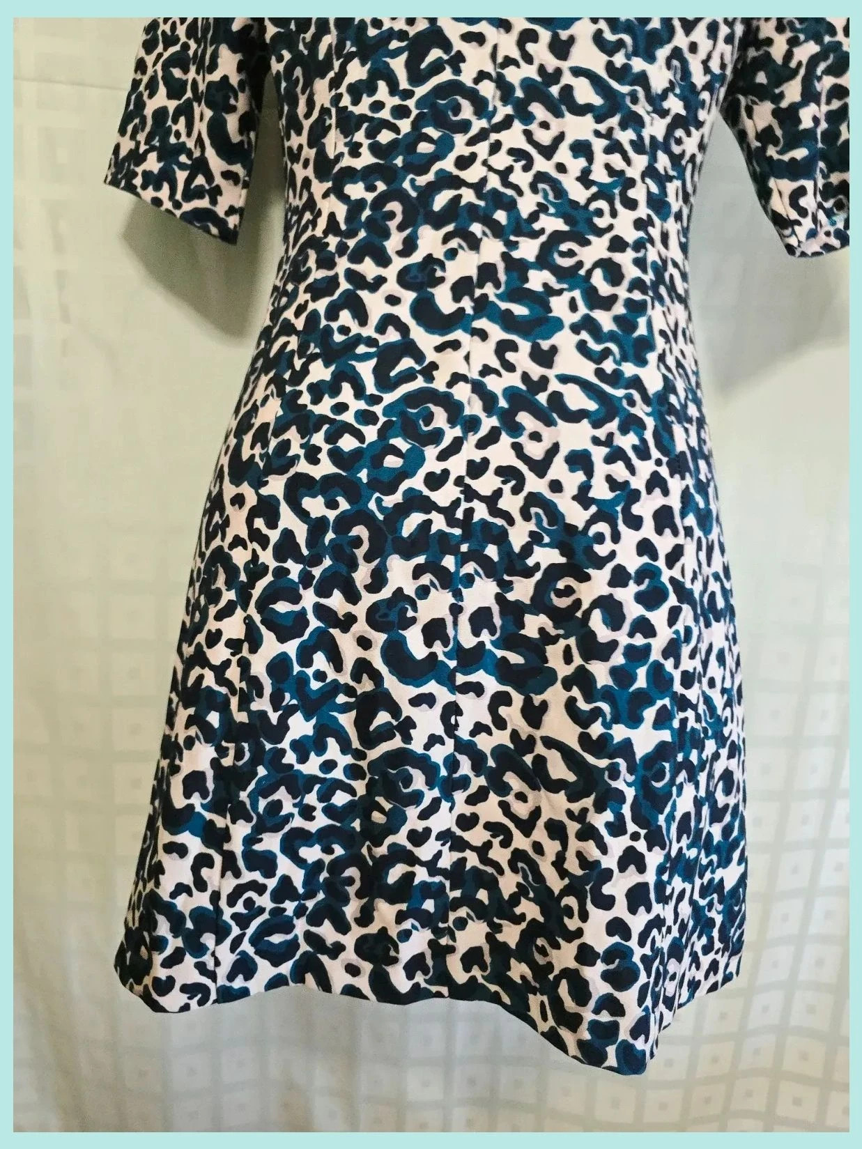 Navy Cream Leopard Print Shift Dress – Merletti – taille L / 40 / 12 5