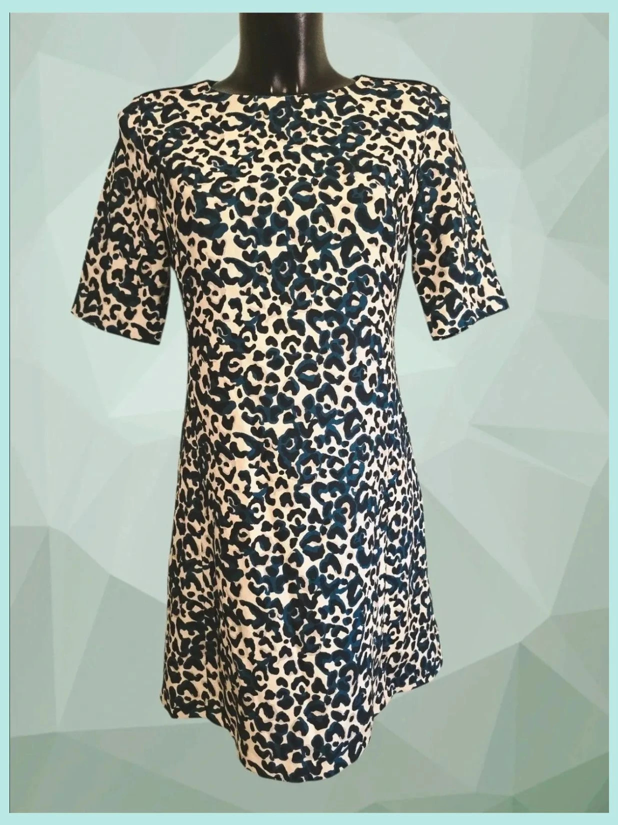 Navy Cream Leopard Print Shift Dress