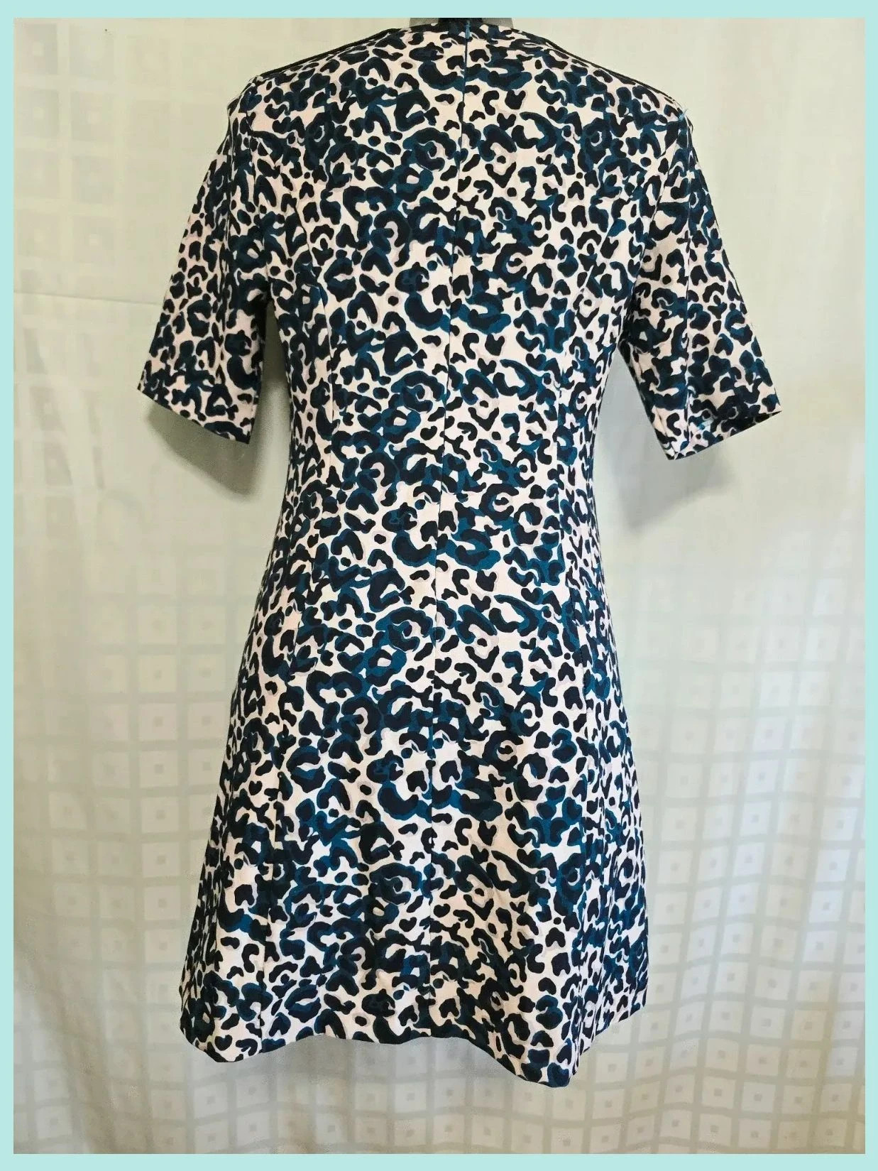 Navy Cream Leopard Print Shift Dress – Merletti – taille L / 40 / 12 4