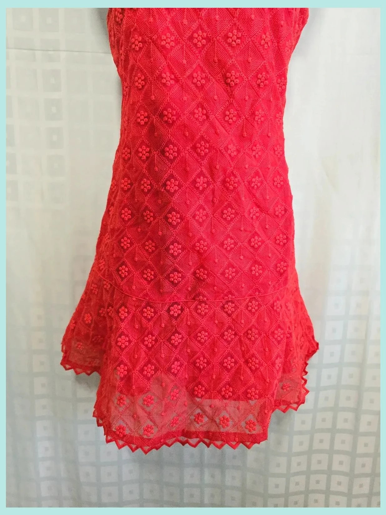Red Geometric Lace Asymmetric Hem Dress – PEACEBIRD – taille L / 40 / 12 3