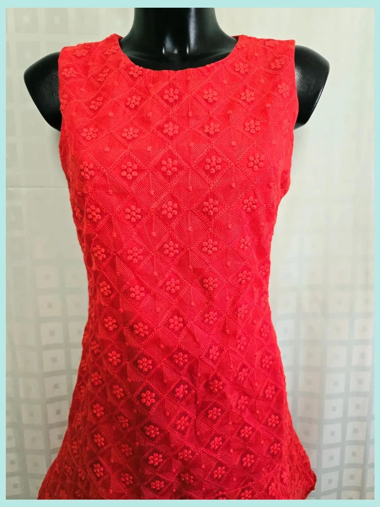Red Geometric Lace Asymmetric Hem Dress – PEACEBIRD – taille L / 40 / 12 2