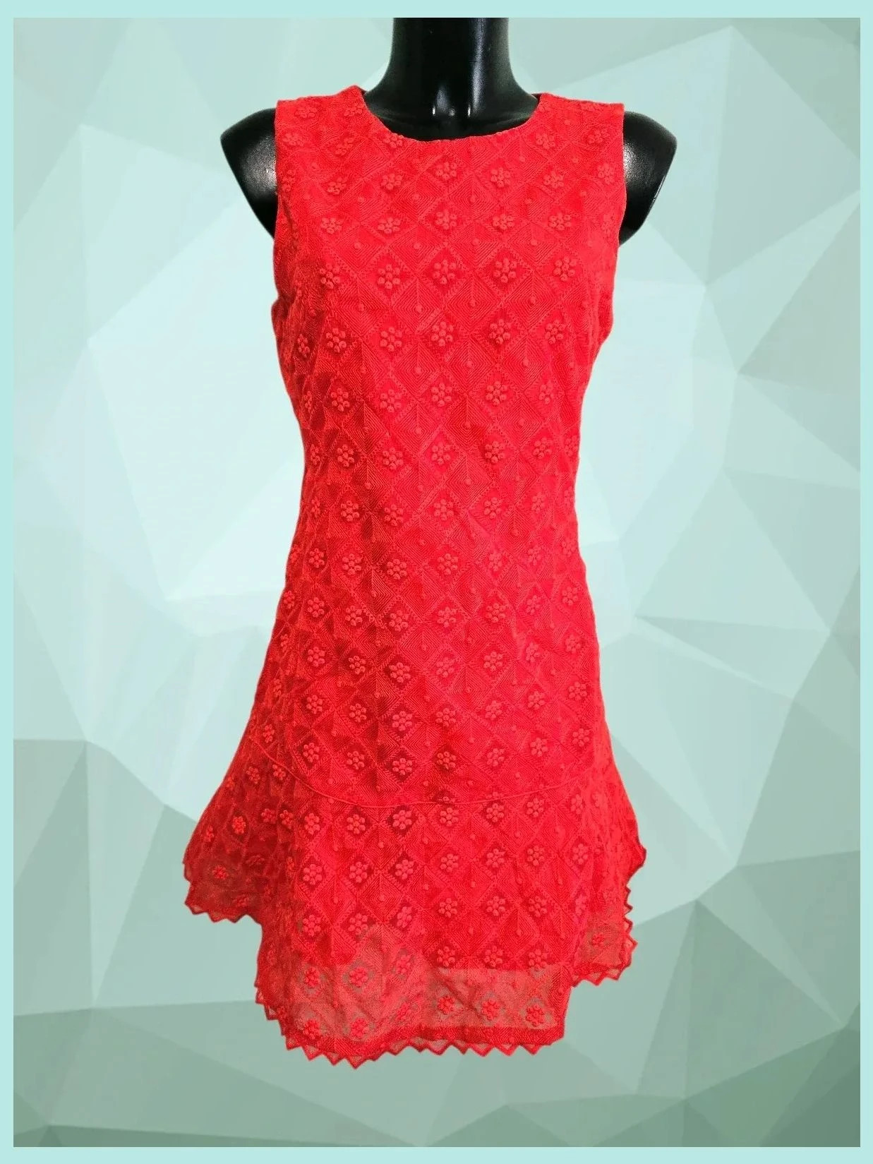 Red Geometric Lace Asymmetric Hem Dress – PEACEBIRD – taille L / 40 / 12