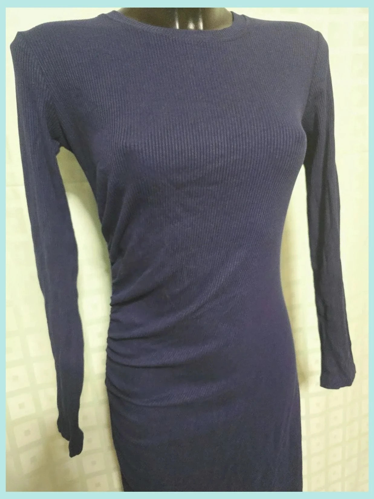 Navy Blue Ruched Midi Dress – Zara – taille M / 38 / 10 2