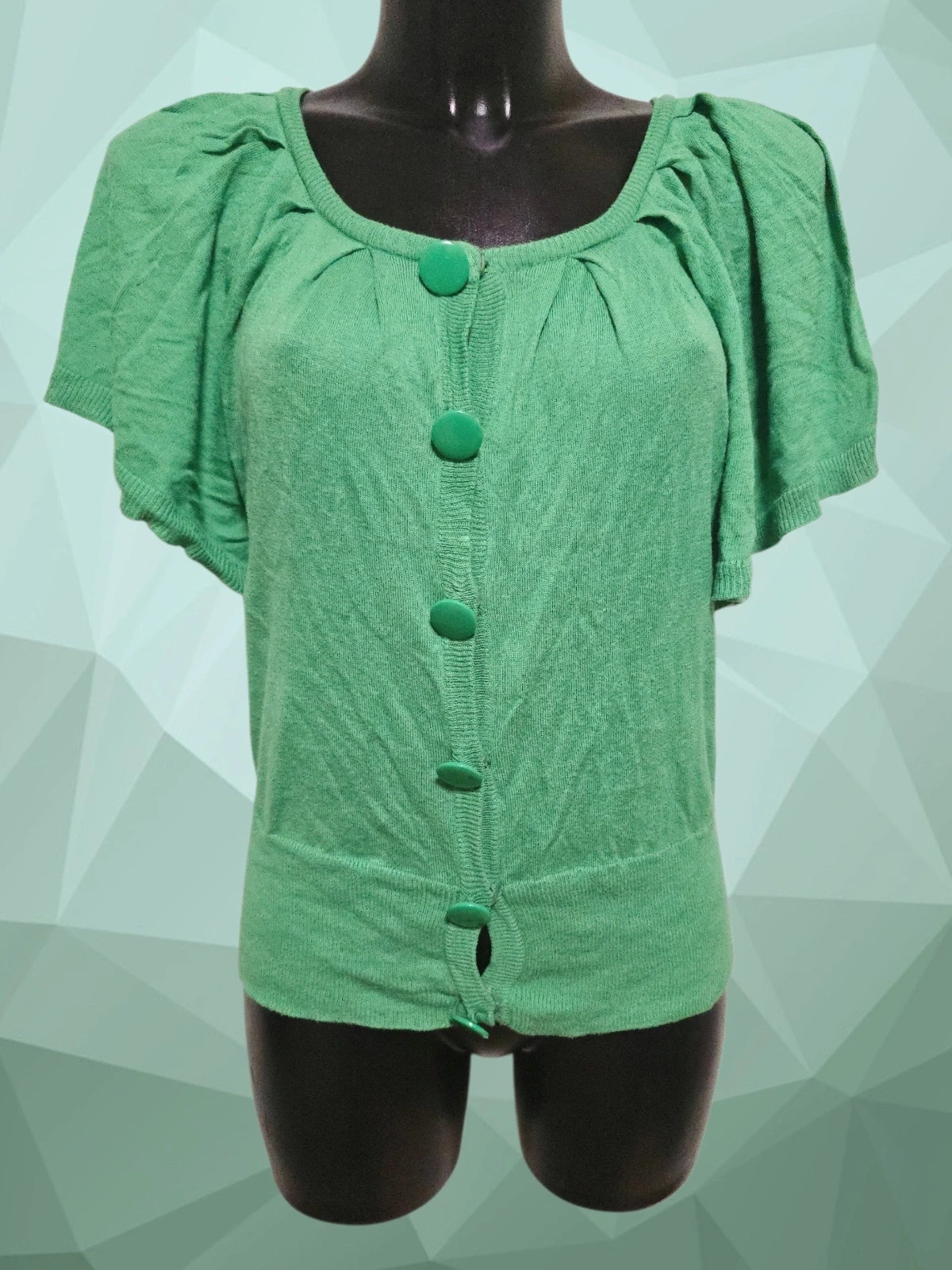 Green Short Sleeve Knit Cardigan
