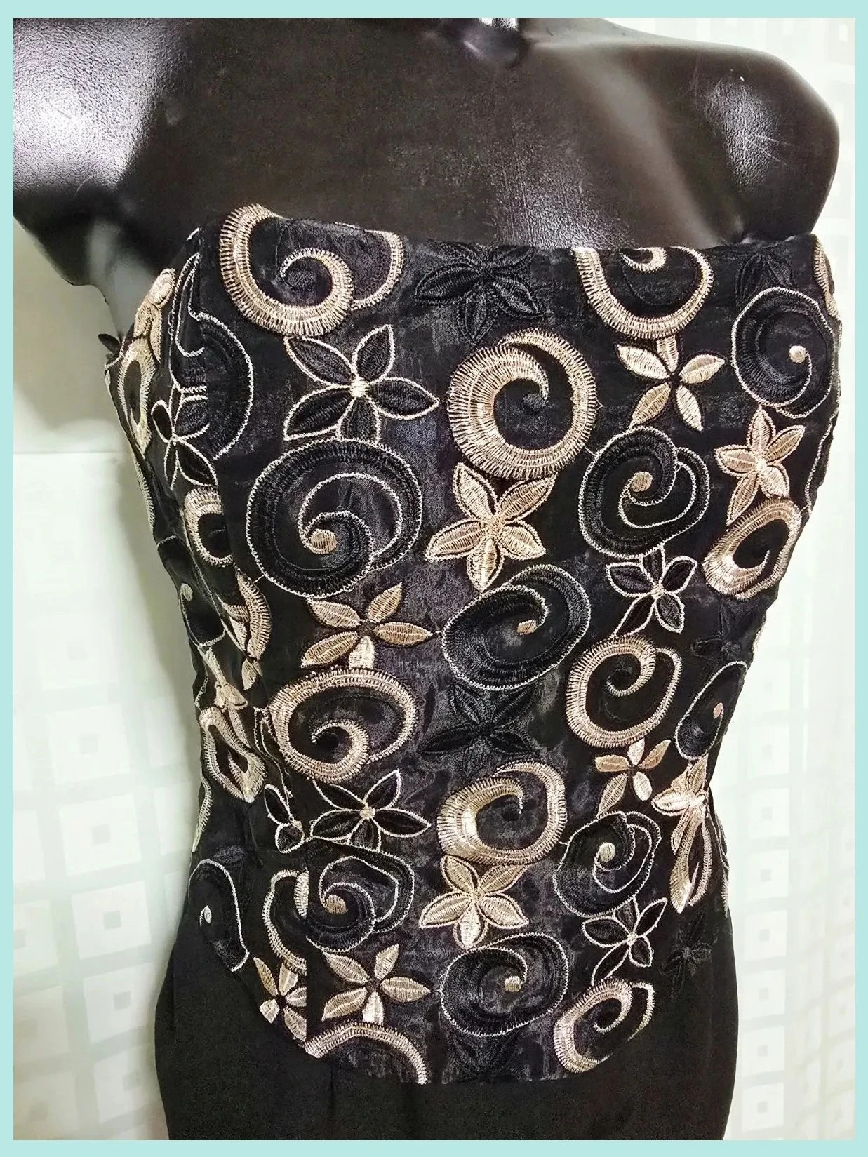 Black Embroidered Corset Midi Dress – Vintage Dressing – taille XL / 42 / 14 3